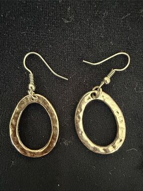Silver-Tone Hammered Oval Drop Earrings